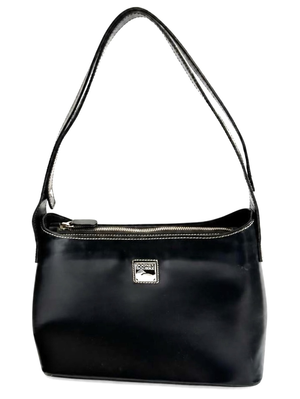 Vintage Dooney & Bourke Black Leather Hobo Shoulder Bag Zip Top Y2K Minimalist